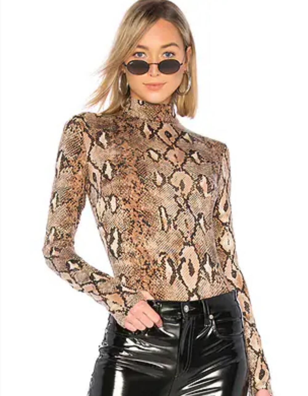 I.AM.GIA Kenzie Mock neck Bodysuit Tan Snakeskin Small Long sleeve Thumbhole